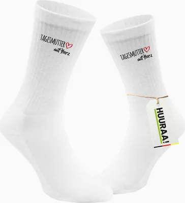 Produktbild von Huuraa Uni Socken Tagesmutter mit Herz 37/41 White Baumwolle Tennissocken Geschenkidee