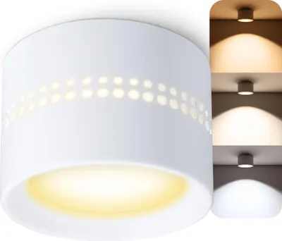 Produktbild von SSC-LUXon ALAPI Deckenspot weiß rund inkl. GX53 Leuchtmittel dimmbar LumiFLEX Lichtfarbe warm / neutral / kalt - Aufputz Leuchte LED mit indirekter Beleuchtung Decke