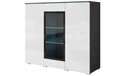 Obrázek produktu pro Moderní široká vitrína, vysoká deska, komoda VERA 120 cm, skleněné police