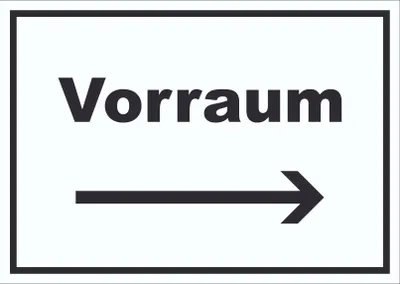 Produktbild von Vorraum Schild mit Text und Richtungspfeil rechts Diele Vorzimmer waagerecht A1 Rückseite selbstklebend