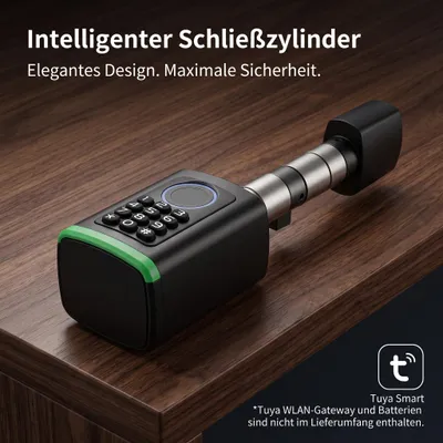Produktbild von Digitales Türschloss mit Fingerabdruck und Zahlencode, Biometrischer Schließzylinder (60-80 mm), Elektronisches Smart Lock via Tuya App / Bluetooth