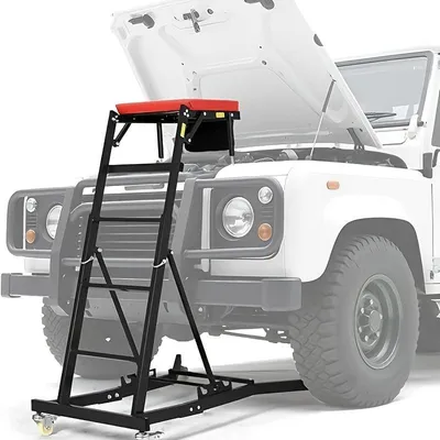 Produktbild von Rollbare Werkbank – Garage Krukje – Seitliche Ablagefläche – Verstellbar, 122-193 cm – Stahl – Schwarz