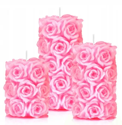 Produktbild von Drobo Dekorative Rosenkerzen Set 3 Höhen Rosa