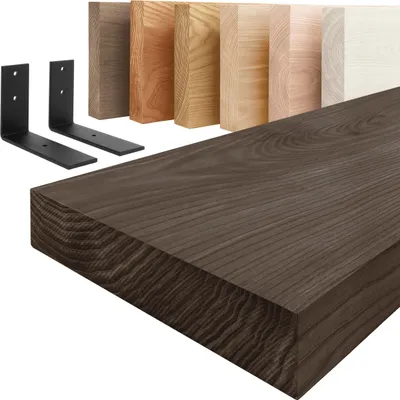Produktbild von LAMO Manufaktur Wandregal Holz Gerade  |  Regal Farbe: Schwarz | mit schwarzem Basic Regalträger | 100 cm