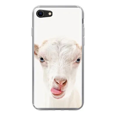 Produktbild von MuchoWow® Handyhülle Schutzhülle Hülle für iPhone SE 2022 Ziege - Porträt - Junge - Mädchen - Kinder - Weiß Silikon Softcase Handy Hülle - Schutzhülle
