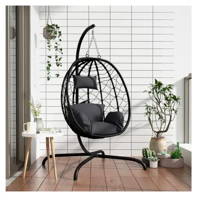 Produktbild von Hängesessel Garten Rattan Schwarz Anthrazit 106x103x195cm
