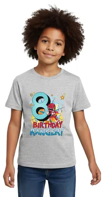 Produktbild von Spreadshirt Power Rangers Geburtstag 8. Jahre Kinder T-Shirt, 122/128 (7-8 Jahre), Grau meliert