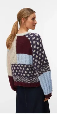 Produktbild von Vero Moda VMKRISTIN LS O-NECK PULLOVER BOO Windsor Wine/CASHMERE BLUE/SWEET GR L