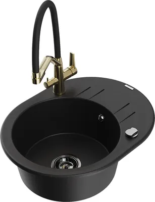 Produktbild von Mexen Kevin 1-Becken-Granitspüle mit Mischbatterie Duo, Schwarz - 6517-77-671701-57-B
