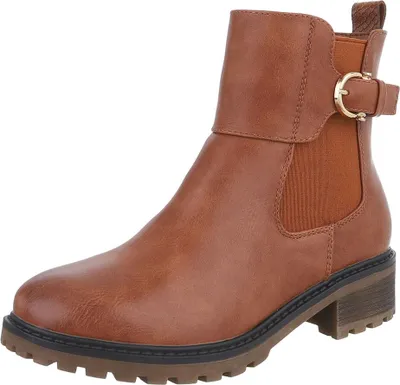 Produktbild von Ital-Design Damen Stiefeletten Chelsea Boots Leicht gefüttert Textiloptik, Lederoptik Klassische Stiefeletten 90482603 Camel Gr.  39
