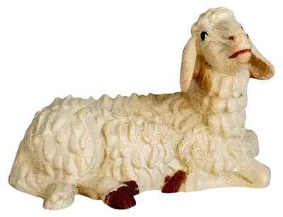 Liegendes Schaf 13 cm handbemalt Holz religiöse Figur
