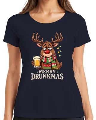 Zdjęcie produktu dla Merry Drunkmas Reindeer Beer Christmas Funny Gift Retro Ladies T-Shirt, granatowy, 3XL