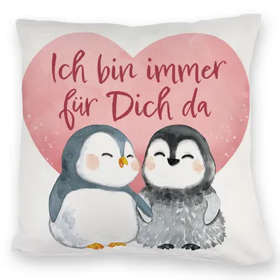 Produktbild von Pinguin Paar Kuschelkissen mit Spruch Ich bin immer für dich da