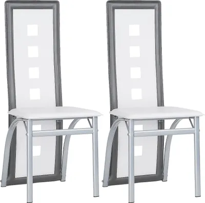 Produktbild von WYCTIN Esszimmerstühle 2 Set Stuhl Küchenstuhl Esszimmerstuhl Wohnzimmerstühle Kunstleder Hochlehner Weiß-grau