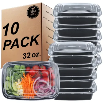 Produktbild von Bento-Lunchbox mit einem Fach, luftdichtem Deckel, BPA-frei, wiederverwendbar, geeignet für Gefrierschrank, Mikrowelle und Spülmaschine – 10 Stück, 946 ml