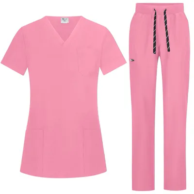 Produktbild von B-well BELLA Damen-Schrubb-Set Schlupfkasack + Schlupfhose Set Medizin Arzt Uniform Schlupfjacke Oberteil mit Hose Medizinische Berufsbekleidung mit Elasthan (Bonbonrosa, XS)