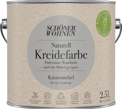 Produktbild von Schöner Wohnen Naturell Kreidefarbe Küstennebel Weiches Graubeige 2,5 L
