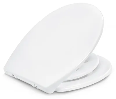 Produktbild von Amazon Basics Familie Toilettensitz O-Form mit abnehmbarem Kinderring, Soft-Close-Funktion, Schnellverschluss-Scharniere, Universalgröße, Antistatische Urea- und Porzellanbeschichtung, Weiß