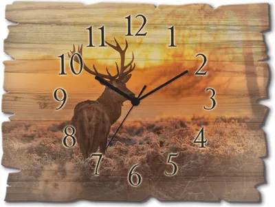 Produktbild von ARTland Holz Wanduhr Funkuhr - schwarzer Zeiger Rotwild Größe: 40x30 cm