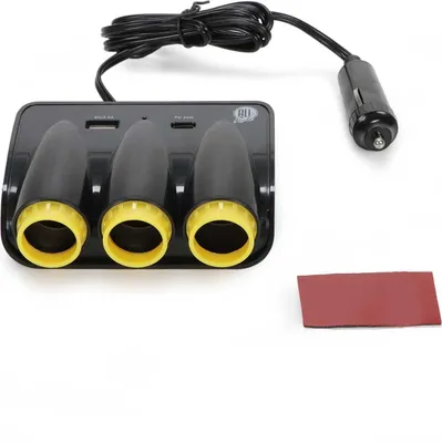 Produktbild von 3-fach Steckdose mit USB-A und USB-C-Port, Mehrfachsteckdose inkl. Klebepad für PKW, LKW, Wohnmobil, etc., 12/24V, max. 5A