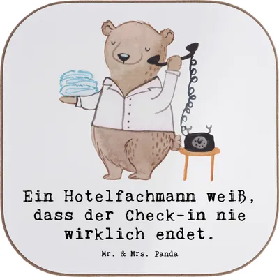 Produktbild von Mr. & Mrs. Panda Tassen Untersetzer Hotelfachmann Lebensweisheit - Weiß - Geschenk, Tischschoner, Berufsprodukte, Berufsalltag, bieruntersetzer, gläseruntersetzer, Berufe