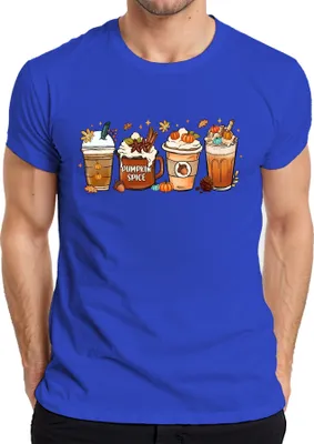 Produktbild von Pumpkin Spice Kürbis Latte Herbst Kaffee Kürbisgewürz Zimtstangen Herren T-Shirt, Blau, L