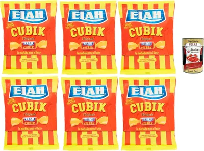 Produktbild von Elah Cubik Toffee La caramella classica Mou al latte, Die Italienisch Klassische Milch Mou Süßigkeiten, bonbons lollies, 6x 150 g + Italian Gourmet polpa 400g