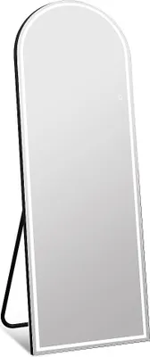 Produktbild von Bogenförmiger Standspiegel mit LED-Beleuchtung – L 60 x H 150 cm – Schwarz – DAELYA