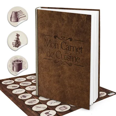 Produktbild von XXL Rezeptbuch zum Selberschreiben MON CARNET de CUISINE LEDER- NOSTALGIE-LOOK Titel FRANZÖSISCH 164 Seiten + Register Meine Rezepte - Eigenes Kochbuchmit Vintage-Sticker