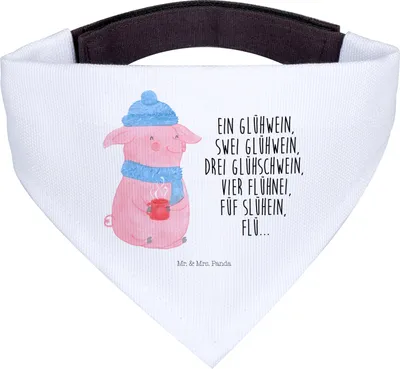 Produktbild von Mr. & Mrs. Panda Bandana Schweinchen Glühwein - Weiß - Geschenk, Betrunken, Hundehalstuch, Dreieckstuch, Weihnachten, Spruch, Halstuch Für Hunde, Schal, Hals Tuch