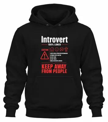 Immagine prodotto di Felpa con cappuccio, colore nero, taglia XXL, con scritta "Introverso: tenetevi alla larga, 100%". (Stampa sarcastica)
