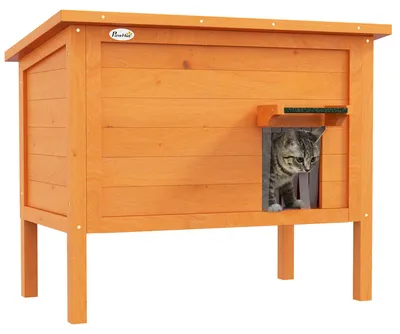 Produktbild von Katzenhaus Outdoor-Katzenhaus Katzenhš¹tte. wetterbest?ndig. 1 Fenster. 1 Eingang. 85?x?50 x 68.5 cm. Orange+Grš¹n