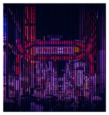 Produktbild von Akustikpaneele mit Digitaldruck Cyberpunk01 19 x 2253 x 2400 mm Cyberpunk Gaming MDF PET-Fasern Wandpaneele Schwarz Lila 4 Einzelplatten