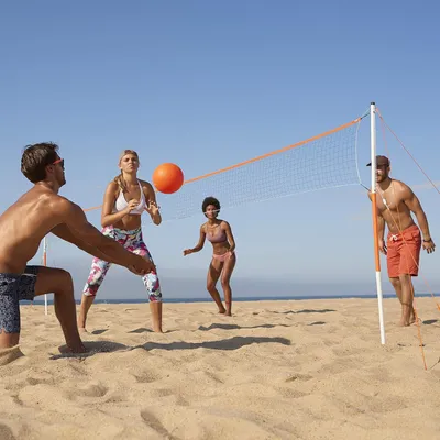 Produktbild von Hinterhof Strand Tragbare Volleyballnetzsets für Kinder und Erwachsene - Volleyballnetze mit Stangen Ausrüstung - Tragetasche für Lagerung und Transport