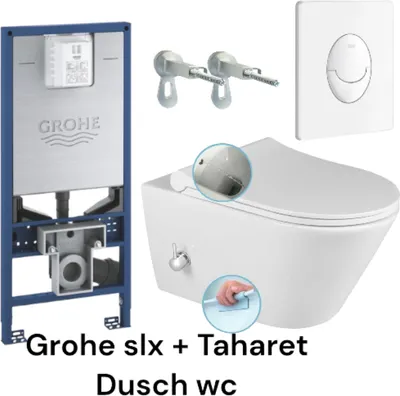 Immagine prodotto di Cassetta Grohe SLX con doccia WC Taharet Avva Kreabad con piastra di spinta Skate bianca e montaggio