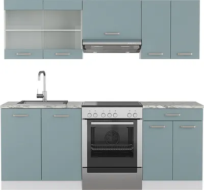 Produktbild von Küchenzeile Vicco R-Line Blau-Grau/Weiß 200 cm ohne Arbeitsplatte, Model 41033