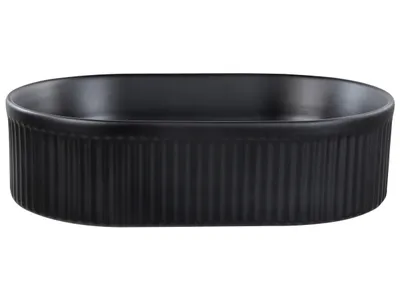 Produktbild von BELIANI Waschbecken Schwarz Keramik Oval 49x31 cm Geriffelt ohne Überlauf Ablaufgarnitur Badezimmer Waschschale Waschtisch Aufsatzwaschbecken
