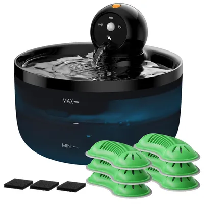 Produktbild von Trinkbrunnen Katze Kabellos mit Bewegungsmelder, 2.6L, Schwarz, 6 Kohlefilter, 3 Schwämme