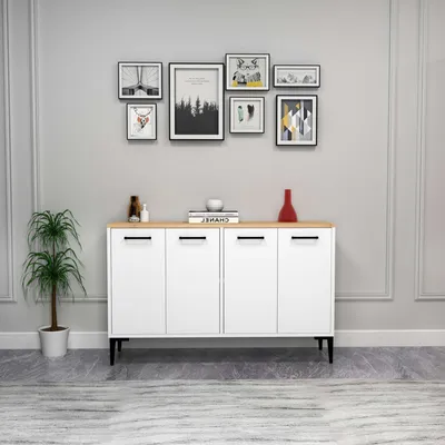 Obrázok produktu pre Skye Decor, Frezya - zafírový dub, biela, konzola, zafírový dub, drevotriesková doska 100 % MELAMÍNOVANÁ, 120 x 75 x 29,6 cm