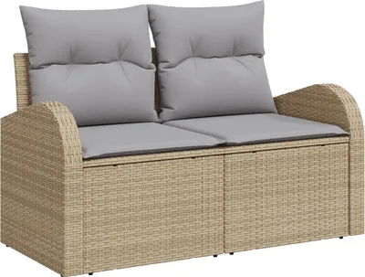 Produktbild von Möbel 3-teiliges Garten Sofa Set mit Kissen Beige Poly Rattan, 2-Sitzer Garten Sofa mit Stauraum & Kissen Beige Poly Rattan - Gartensofas 3354569