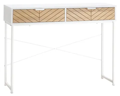 Image de Table console d'entrée - Table d'appoint - 100x30x75 cm - 2 tiroirs - Structure métallique - Blanche