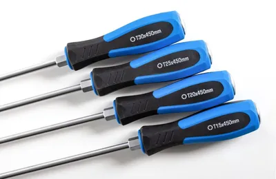 Produktbild von Torx-Schraubendreher-Set, lang – Klingenlänge: 450 mm.; Bit-Typ: T (Torx).; Im Set enthaltene Bitgrößen: T15, T20, T25, T30. | Högert Technik