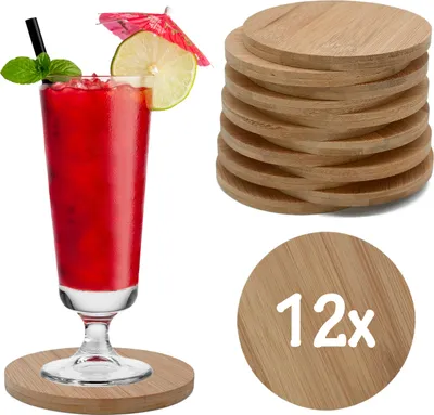 Produktbild von 12x Untersetzer aus Holz Glasuntersetzer Tisch Tassen Gläser Getränke Rund