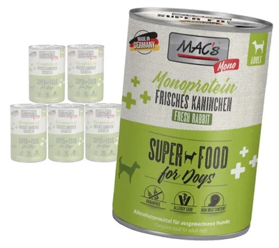 Produktbild von MAC's Hunde-Monoprotein-Nassfutter mit Kaninchen 6x400g für allergieanfällige Hunde