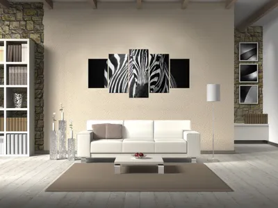 Produktbild von Akustikbild Zebra 200x100 cm Bilder Akustikschaum Hochleistungsschallabsorber Schallschutz Leinwand 5 tlg Wandbild Raumakustik Schalldämmung 030216-19