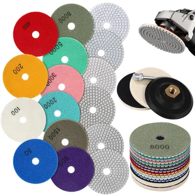 Image de Jeu de disques de polissage diamantés, 14 pièces, 100 mm, filetage M14, pour granit et marbre