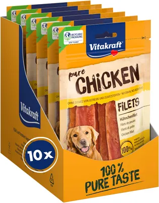 Productafbeelding van Vitakraft Pure Kipfilet Hondensnacks, kipfilet, zonder toegevoegde suiker, 10 x 80g