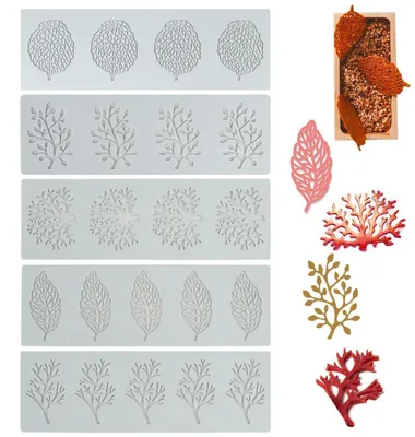 Produktbild von Silikonformen Blätter für Fondant Kuchen Deko 5er Set Lebensmittelqualität