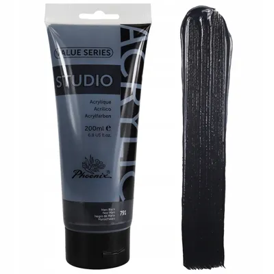 Produktbild von Acrylfarbe 200ml Tube Phoenix – 791 Marsschwarz (Mars Black) – Künstlerfarbe Studio Qualität – Deckend – Wasserfest für Leinwand, Holz, Steine