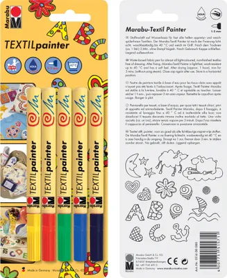 Produktbild von Marabu Textil Painter, 5er-Blister-Sortierung, 5 x 1-2 mm, Schwarz, Blau, Grün, Rot, Gelb, Mehrfarbig, 5 Farben, Rund, 2 mm, 6 Jahr(e)